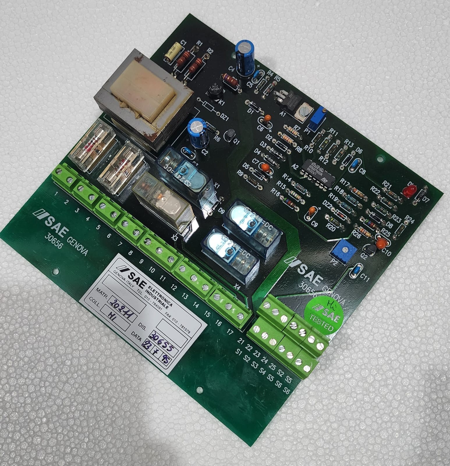 SAE Genova 30656 Industrial Control PCB Board – Relays, Tested, Working