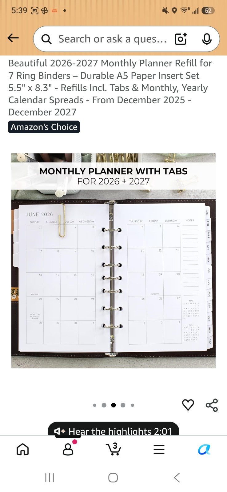 Zicoto Planner Refill Dec 2025-Dec 2027 5.5″x8.3″