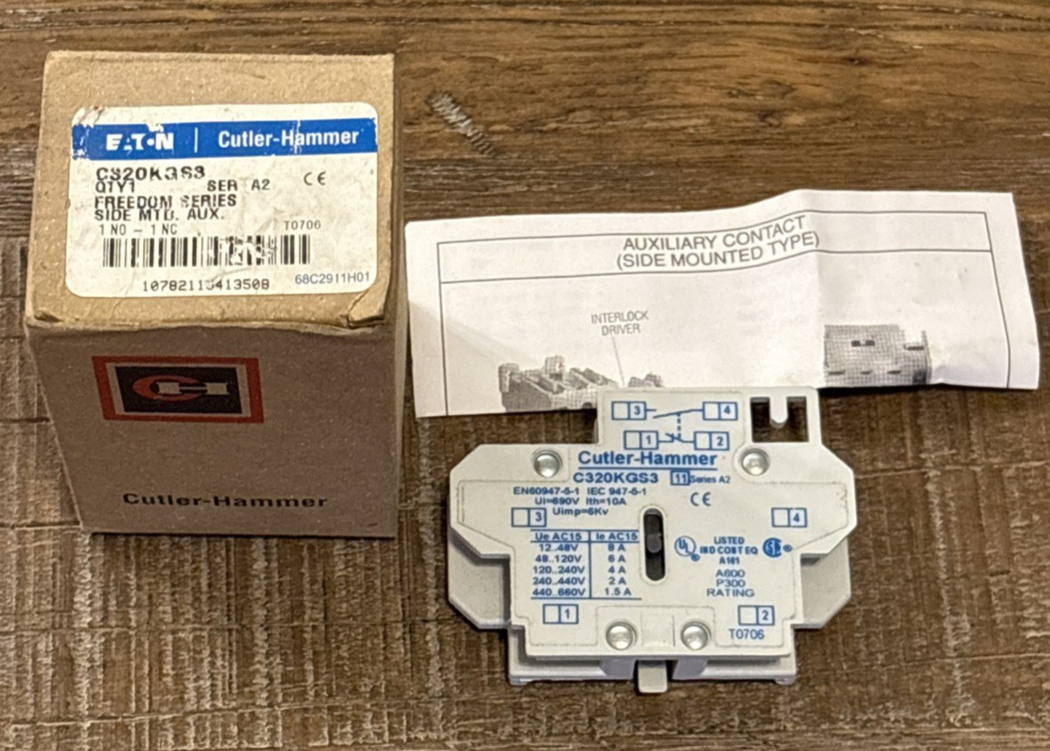 Eaton Culter-Hammer C320KGS3 Freedom Series A2, Side Mount Auxiliary Contact NEW