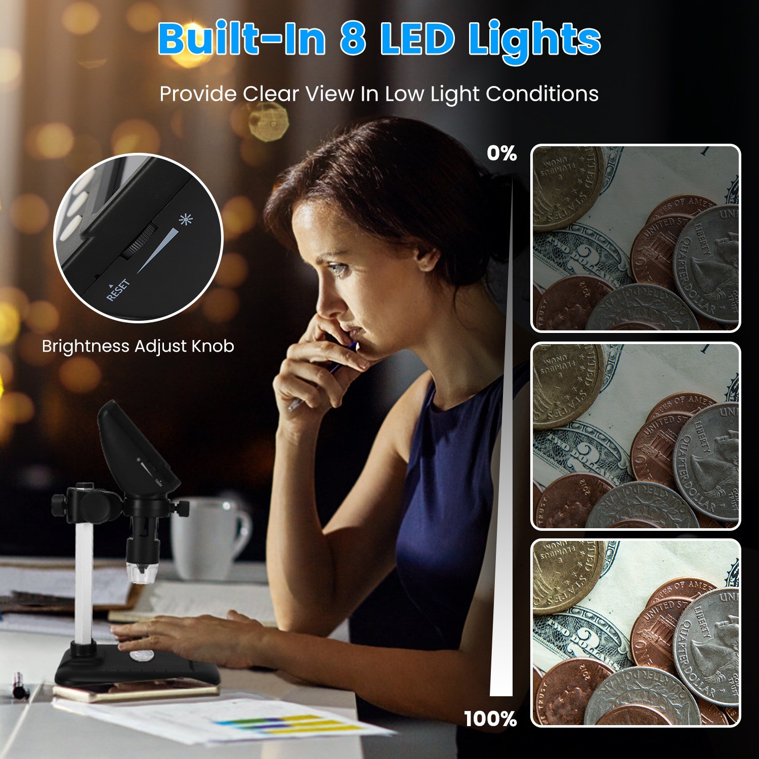 4.3In LCD Digital Microscope 1080P Photo Video Error Coin Magnifier LED Lights