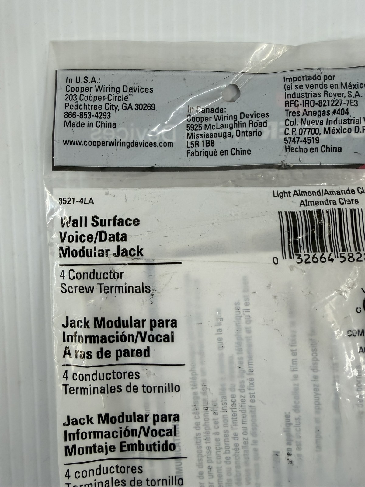 Cooper Wiring Wall Surface Voice/Data Modular Jack 3521-4LA Lot of 10