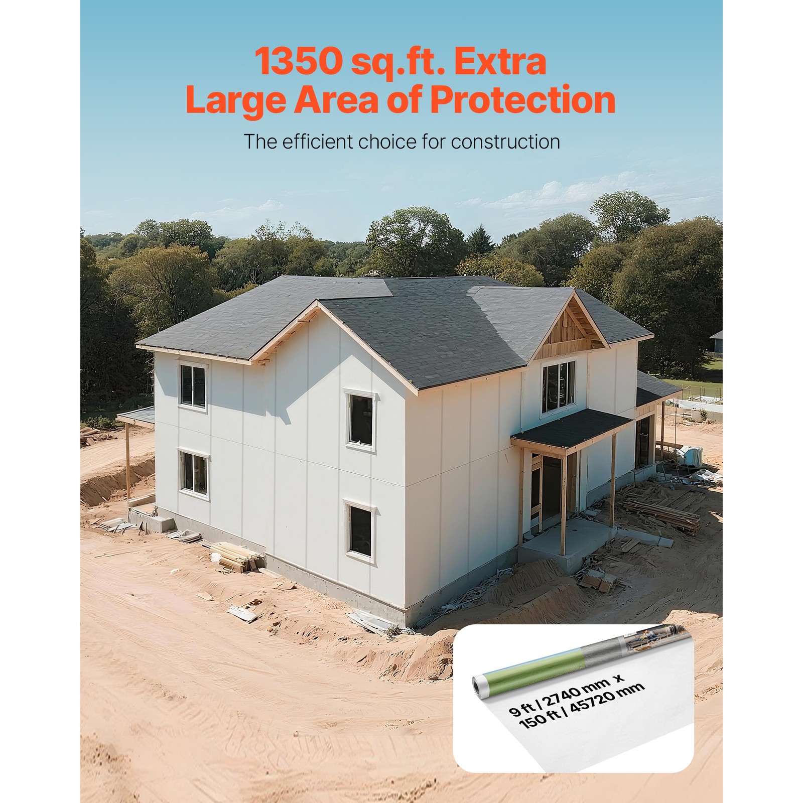 Uimoso 9 x 150 ft House Wrap 0.13 mm Thick Protective Vapor Barrier Cover