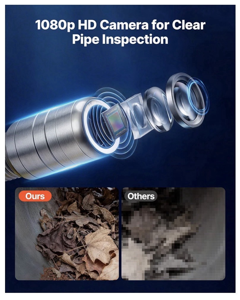 VEVOR Sewer Camera with WiFi 98.4ft/30m IP68 Drain Pipeline Camera 12 LED Lights