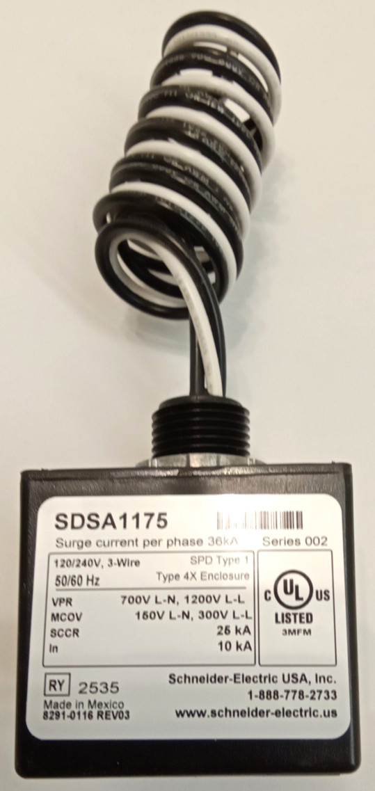 Square D SDSA1175 Surge Protection Device 120/240VAC 1 Phase 36kA 3 Wire Nema 4X