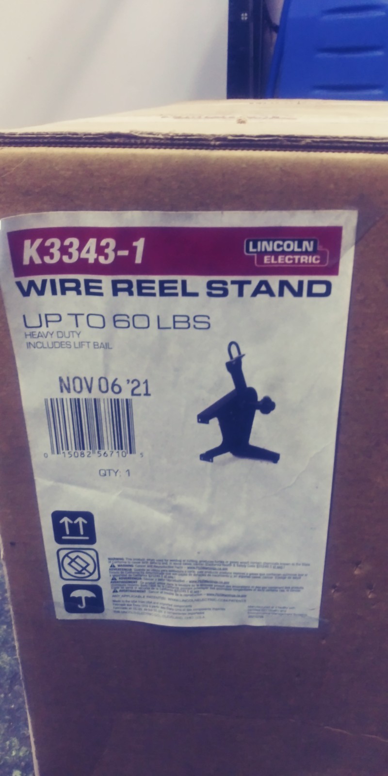 Lincoln Electric K3343-1 Wire Reel Stand Heavy Duty up to 60lbs w Lifting Bail