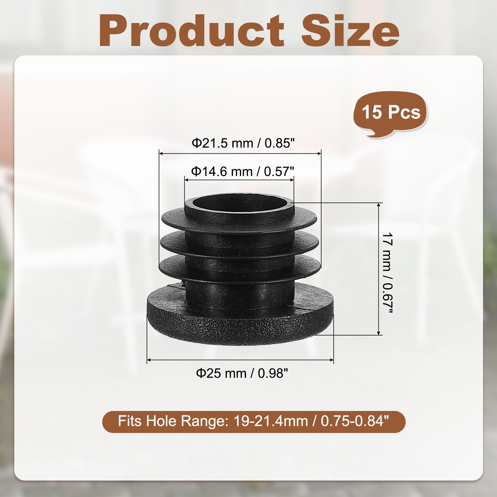 15Pcs Plastic Hole Plug 1″(25mm) Round Tubing End Cap Fit 19-21.4mm Black