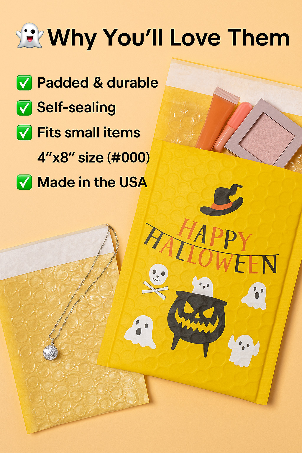 200 Halloween #000 4×8 Poly Bubble Mailers Padded Shipping Envelopes