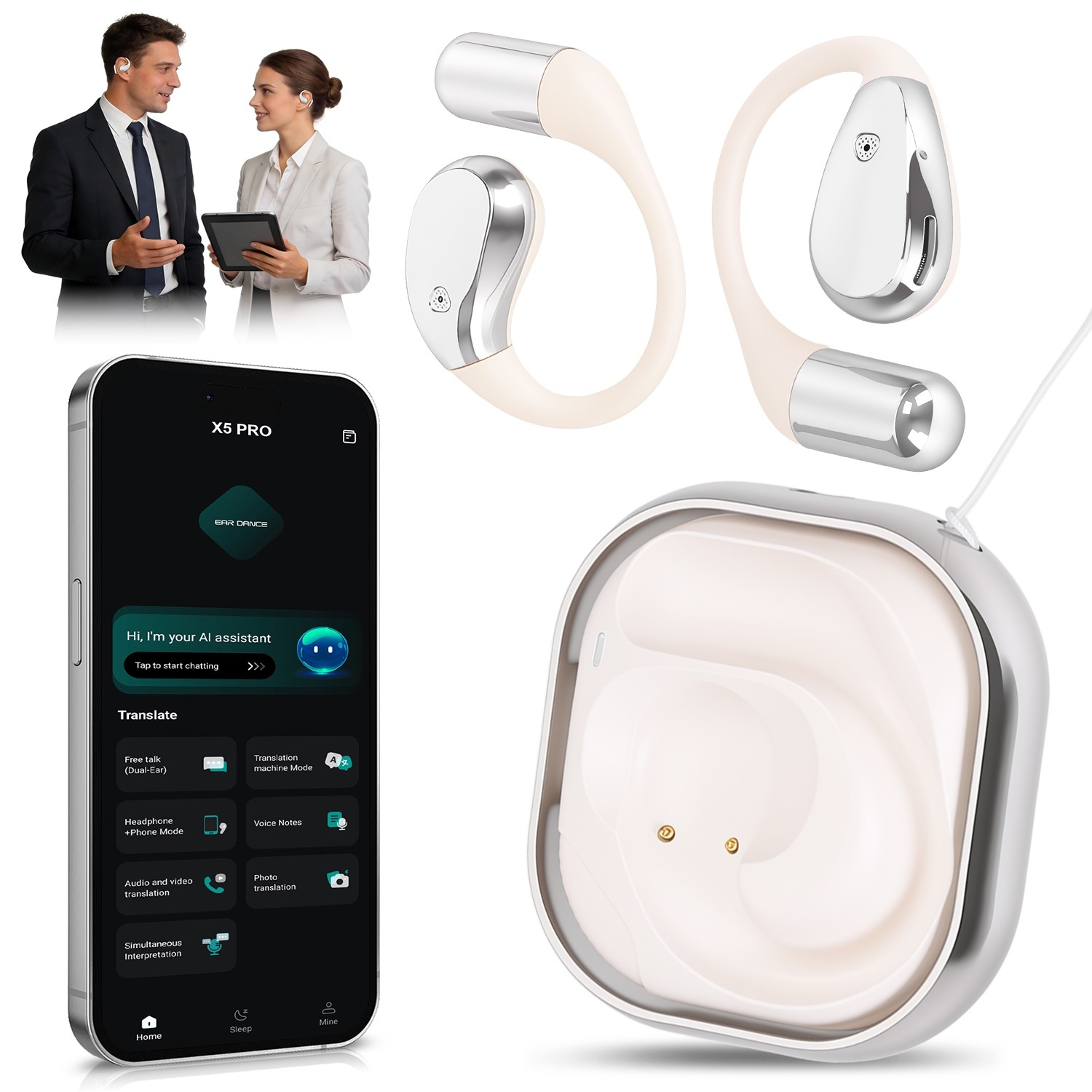 Open-Ear AI Translation Earbuds 165-Language Real-Time AI Headphone Wireless