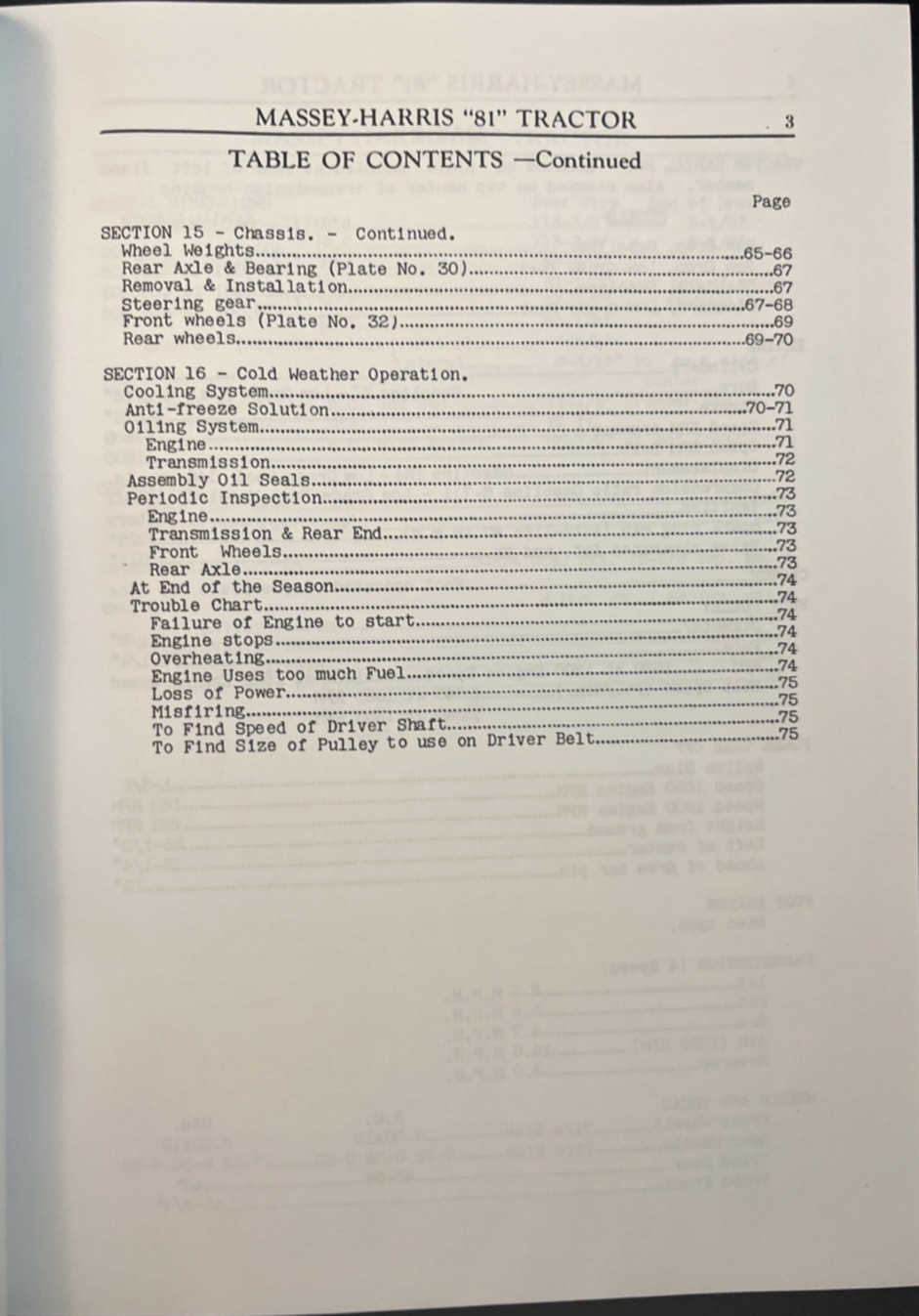 Reproduction Service Manual for Massey-Harris 81 Tractors