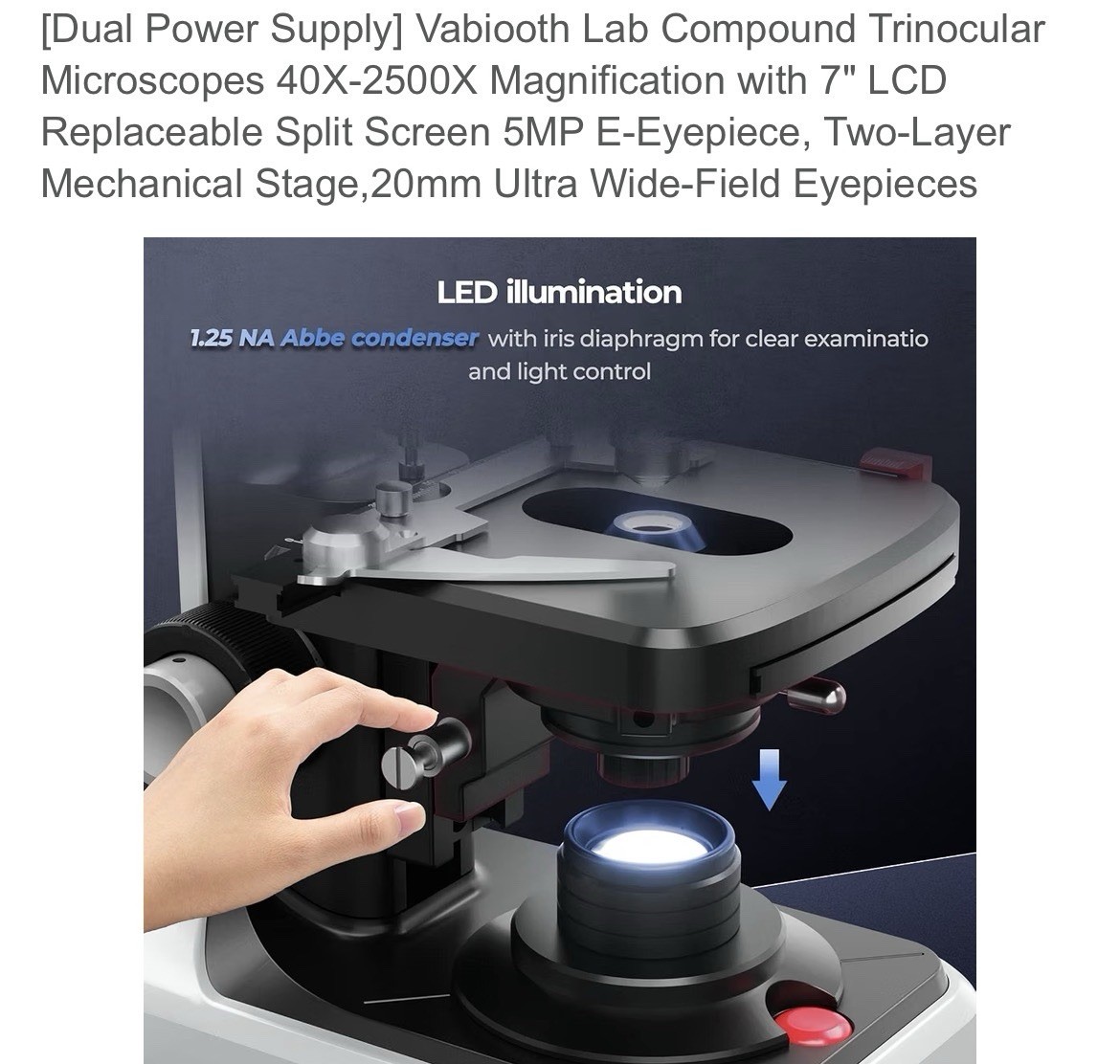Vabiooth Trinocular Compound Upright Microscope 40X-2500X 7″ LCD 5MP