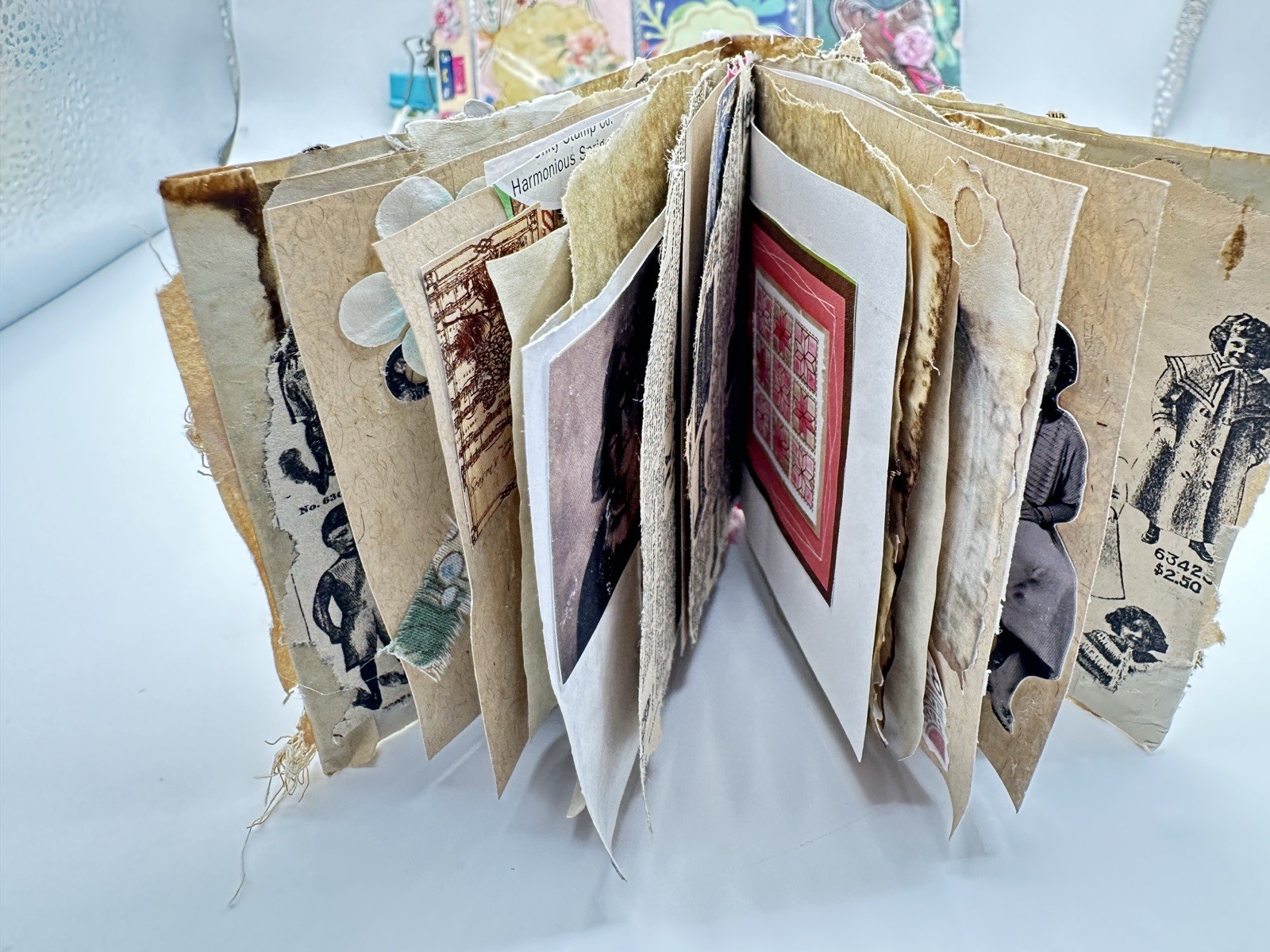 Junk Journal Small 4×4 With Coffee Dyed Paper Plus Pocket Letter All Handmade