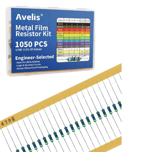 1050 Pcs 30 Values Resistor Kit 1/4 W +-1% Metal Film Fixed Resistors Assortment