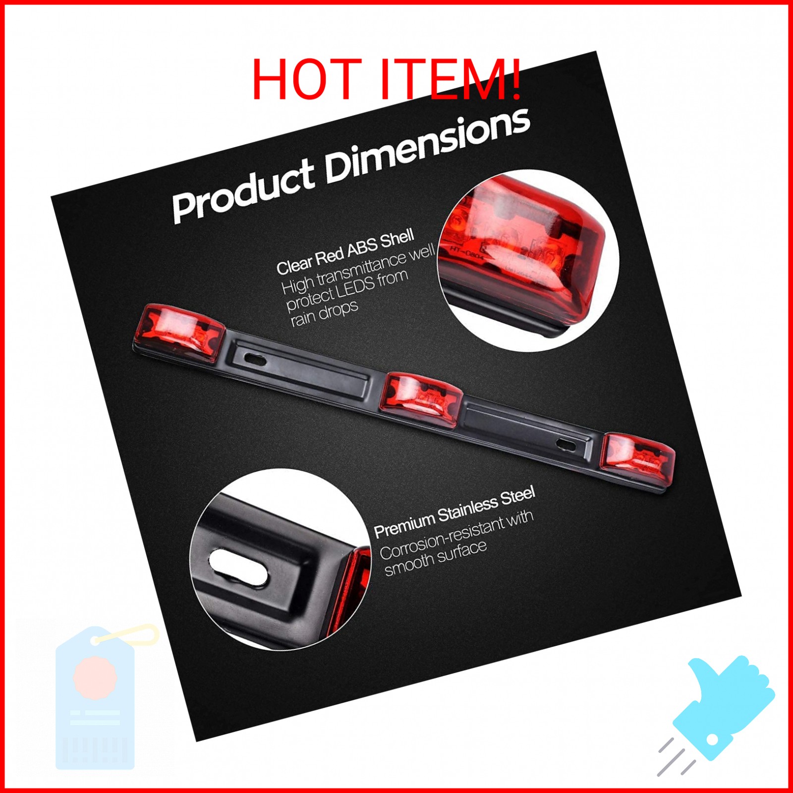 HHCSOP Red LED Marker Bar 3 Lights 9 LED Trailer Clearance ID Bar for Truck Trai