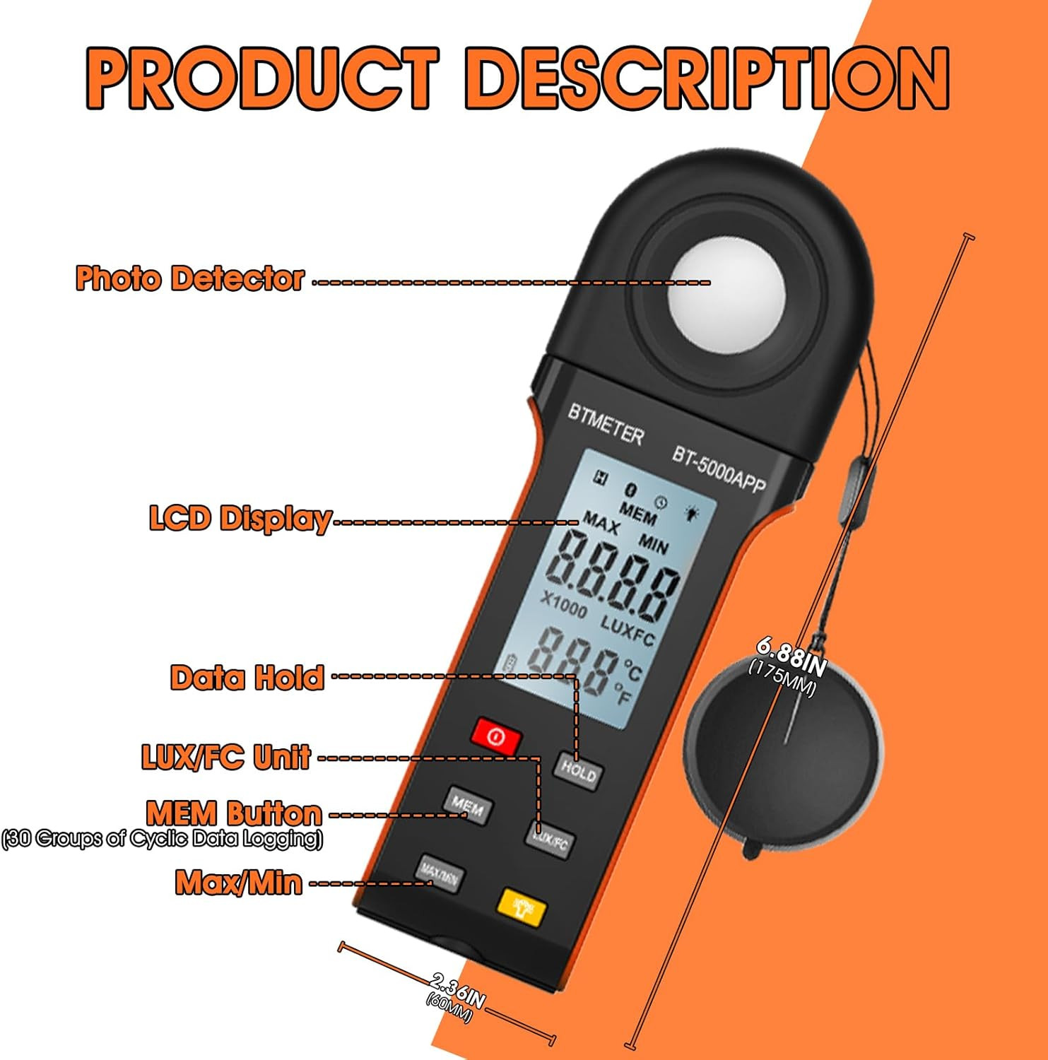 Illuminance Light Meter W/Bluetooth – Digital Lumen Tester Measure Lighting Leve