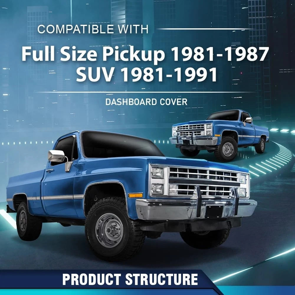 TPE Dash Cover Fit GMC Chevy Full Size Pickup 1981-1987, Dark Blue