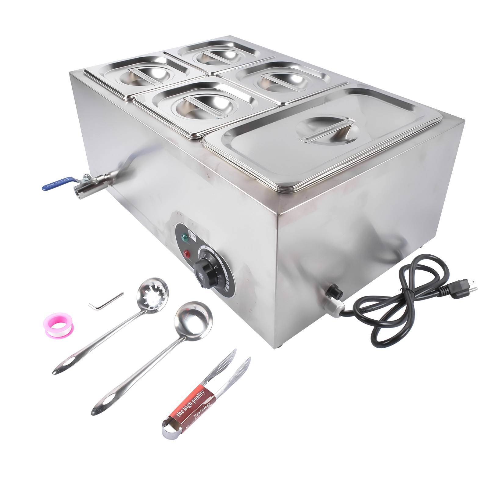 1200W 110V Electric Stainless Steel Steam Food Warmer 30-85°C/86-185°F 1-6 PAN
