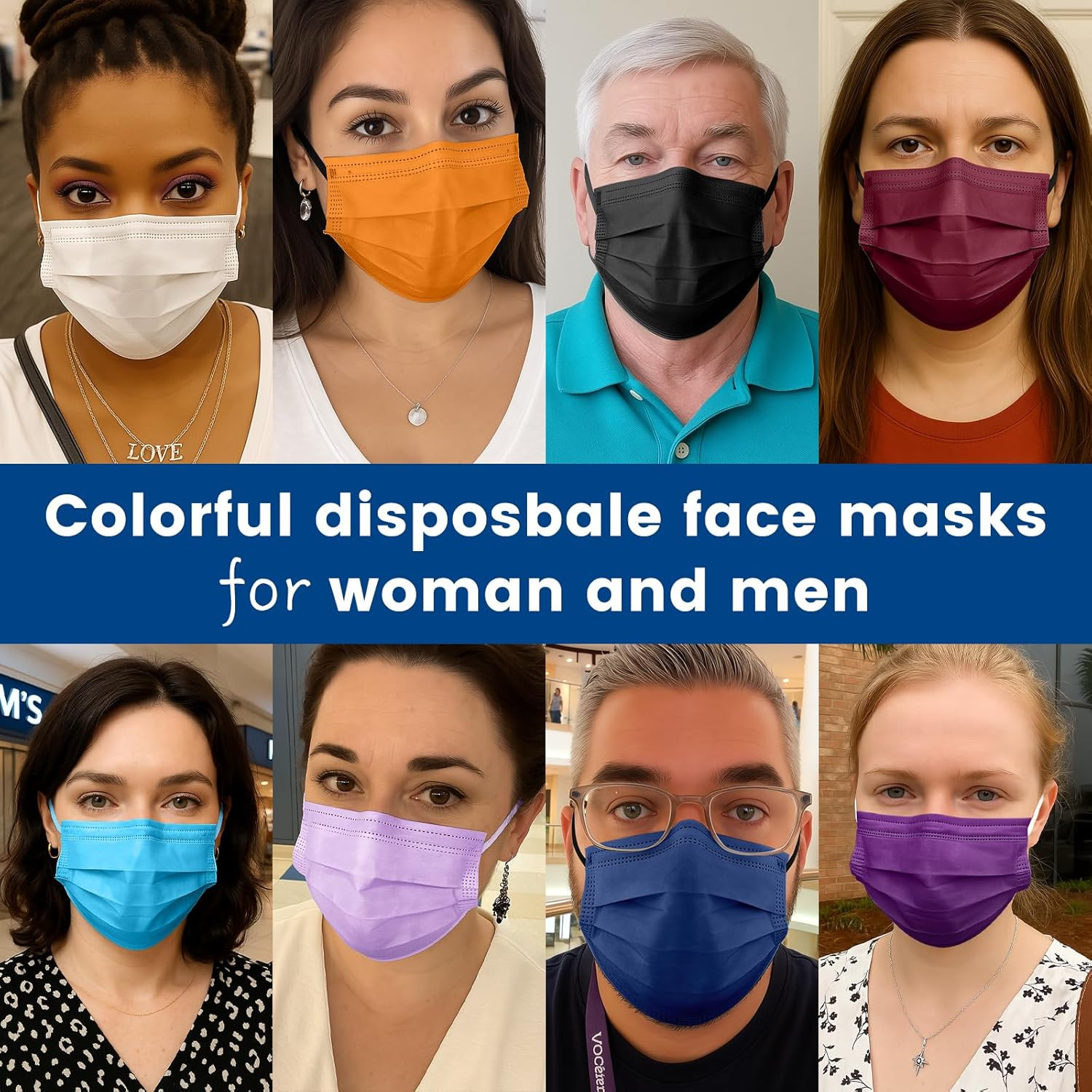 Disposable Face Mask for Adults – 4 Ply Protection, Individually Wrapped 50 Pack