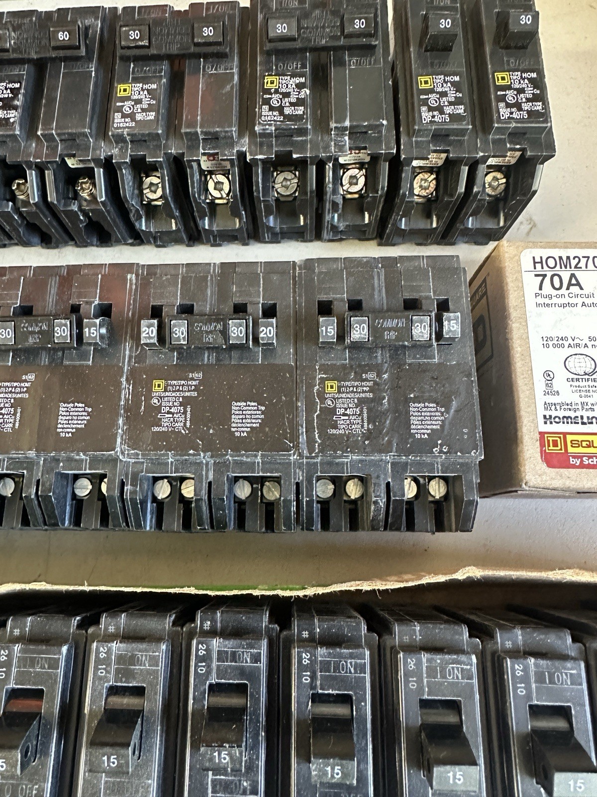 Square D Homeline Breakers Lot Single Poles/ Double Poles – Tandems/Quads