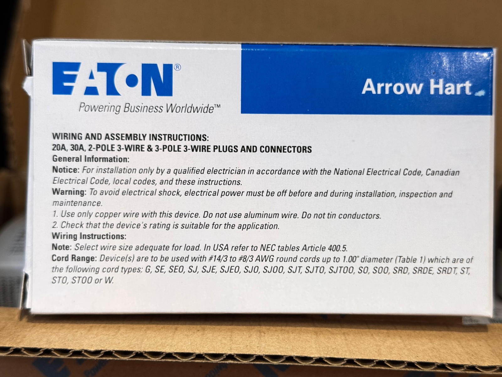 Eaton AHCL630P 30A 250V Blue Black Twist Lock Plug L6-30P Ultra Grip Industrial