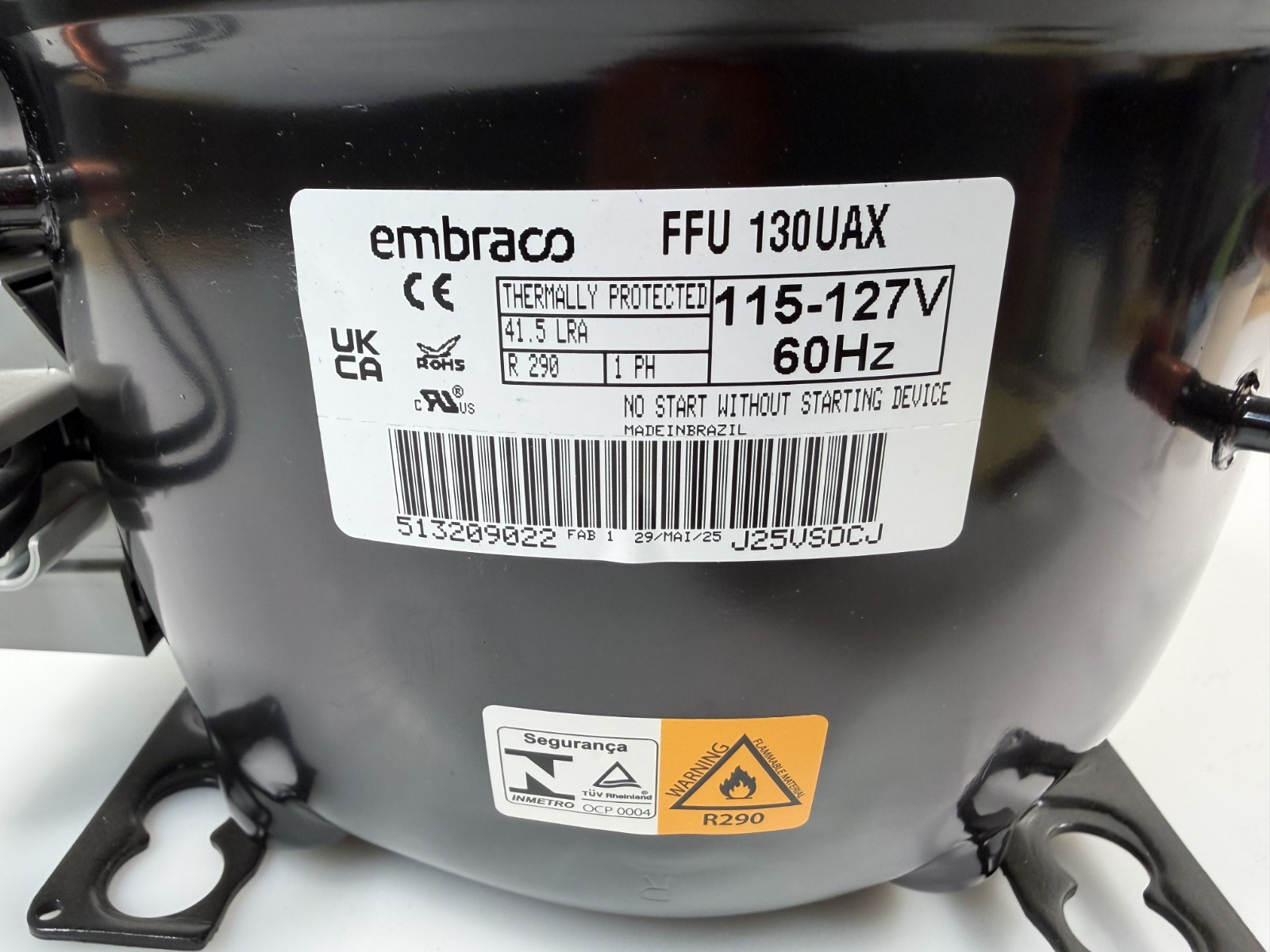 Embraco FFU130UAX Compressor 1/3 HP R290 115V L/MBP Hermetic Reciprocating NEW