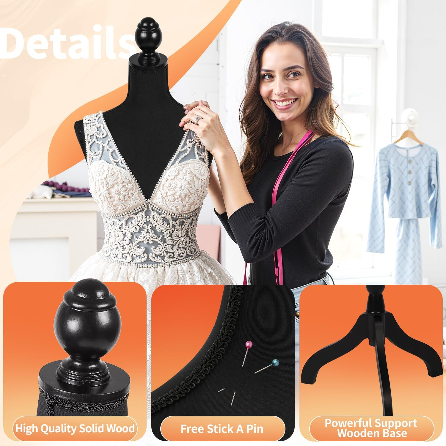 Maniqui Para Ropa Costura Mujer Ajustable De Cuerpo Completo 60-67 Pulgadas Wood