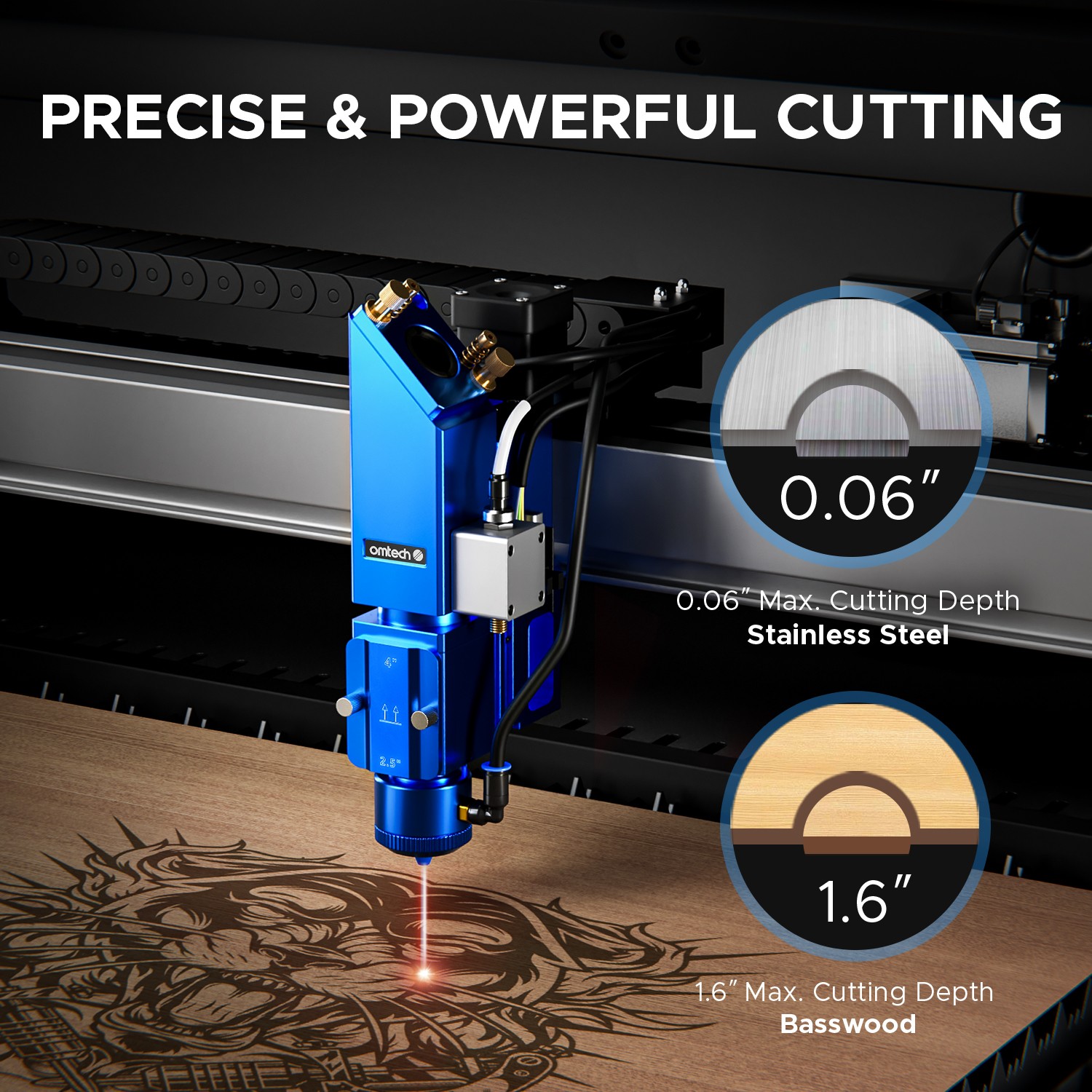 OMTech Pro 3655 Hybrid 150W Laser Cutter w Autofocus&Built-in Chiller – Used