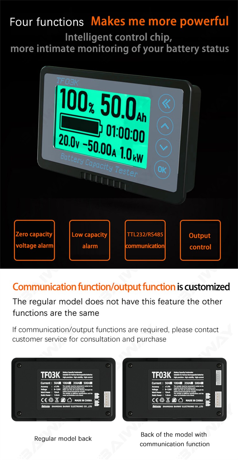 120V 500A Battery Monitor High and Low Voltage Programmable Alarm Voltage Tester