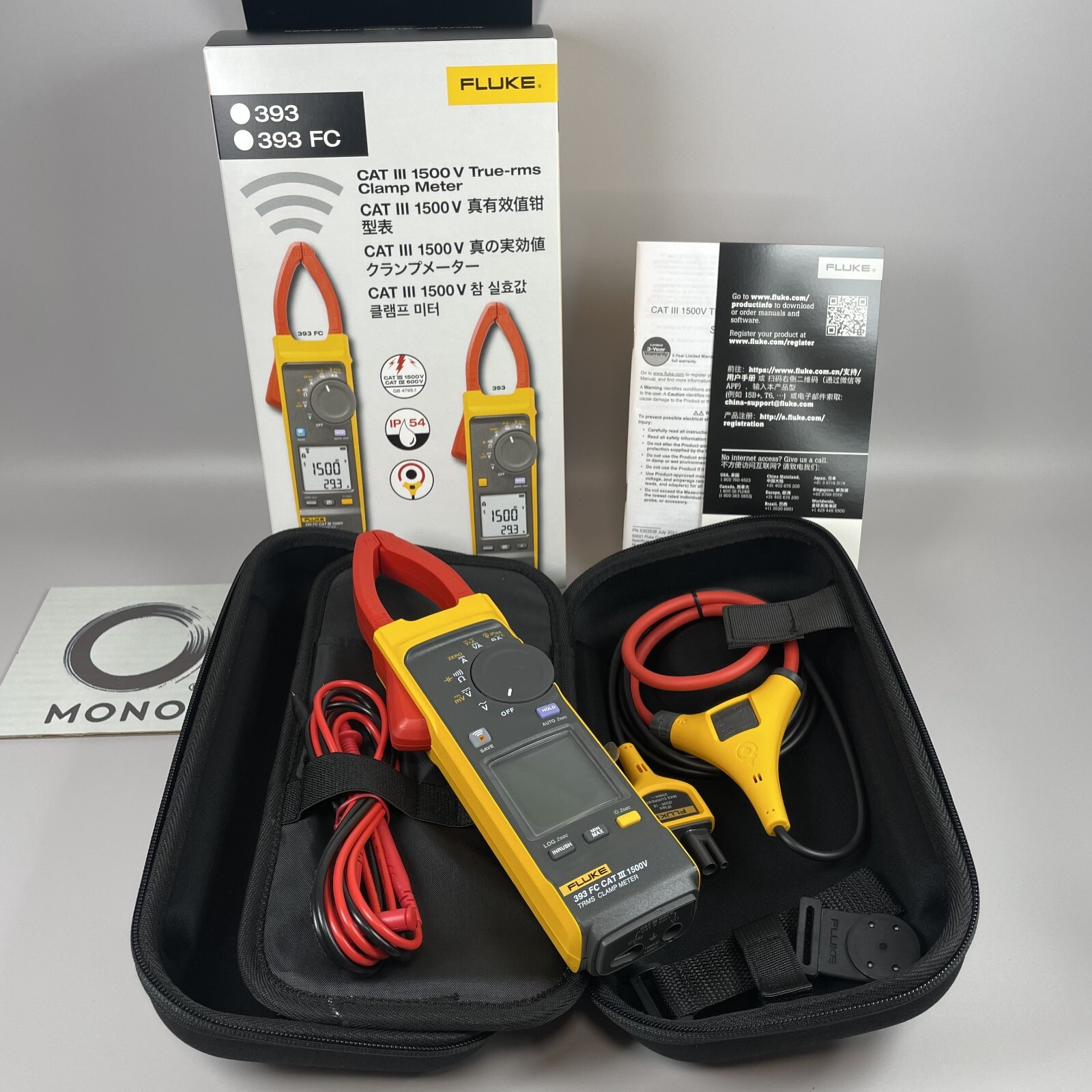 Fluke 393 FC True-RMS Clamp Meter – 1500V CAT III, Compact, IP54 Rated NEW