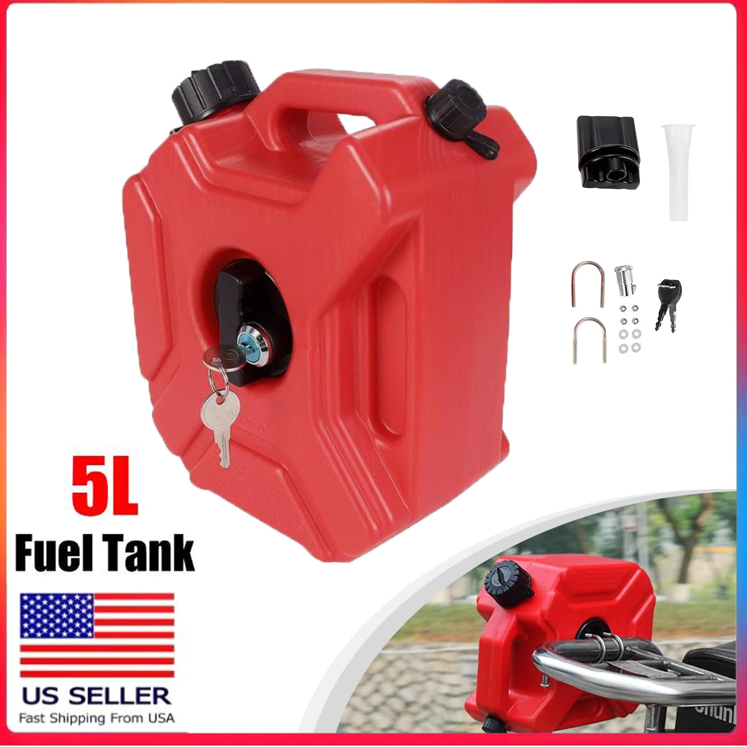 1.3 Gal Portable Gas Fuel Tank Petrol Storage Can For ATV UTV Motorcycle Car 5L