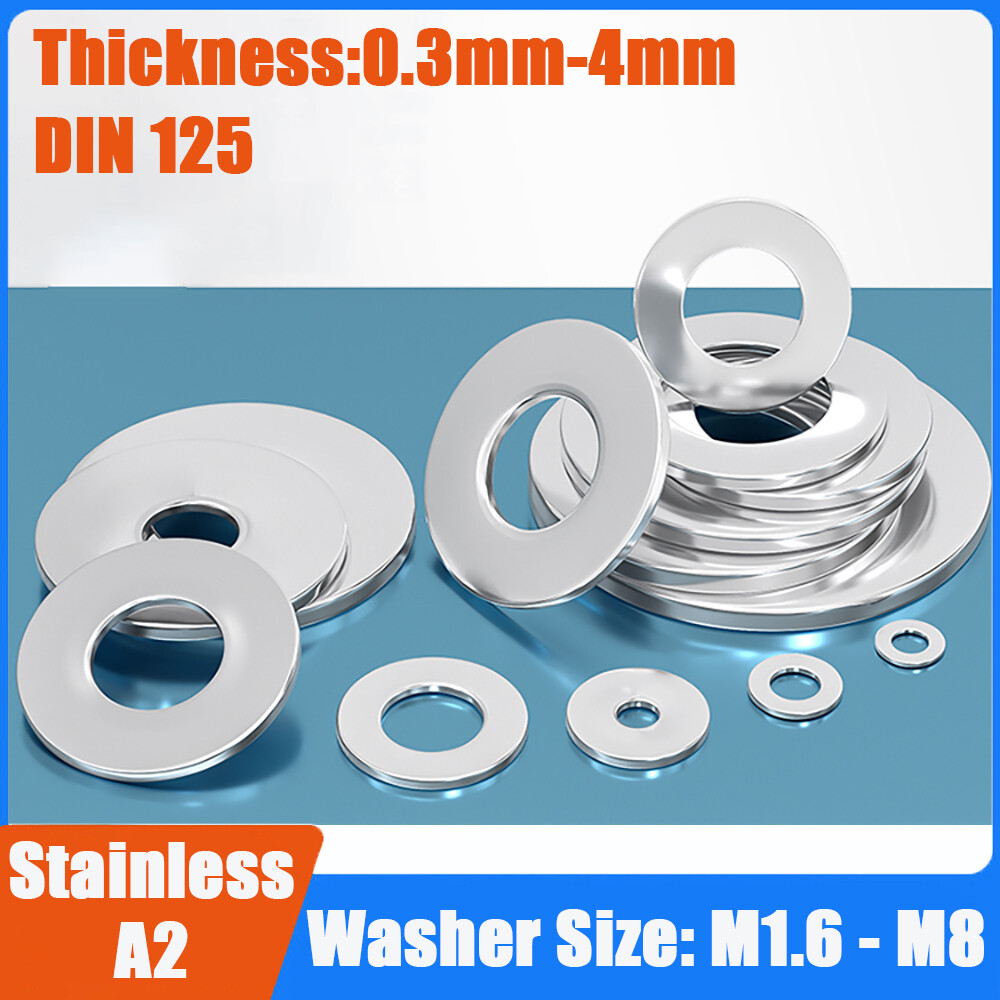 Flat Plain Washers A2 Stainless Steel M1.6 M2 M2.5 M3 M4 M5 M6 M8 Gasket DIN 125