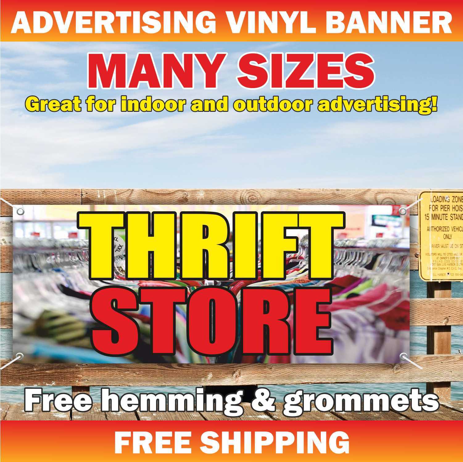 THIFT STORE Advertising Banner Vinyl Mesh Sign Resale Shop Clothes Furniture