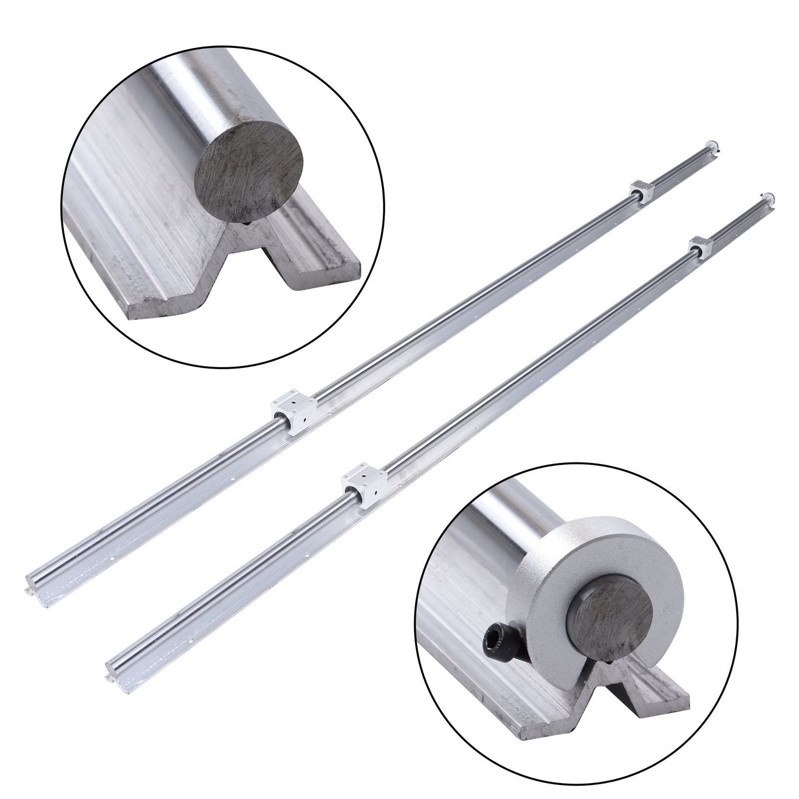 2Pcs SBR20-2200mm Linear Rails + 4× SBR20uu Bearing Blocks & 4×20mm Fixing Rings
