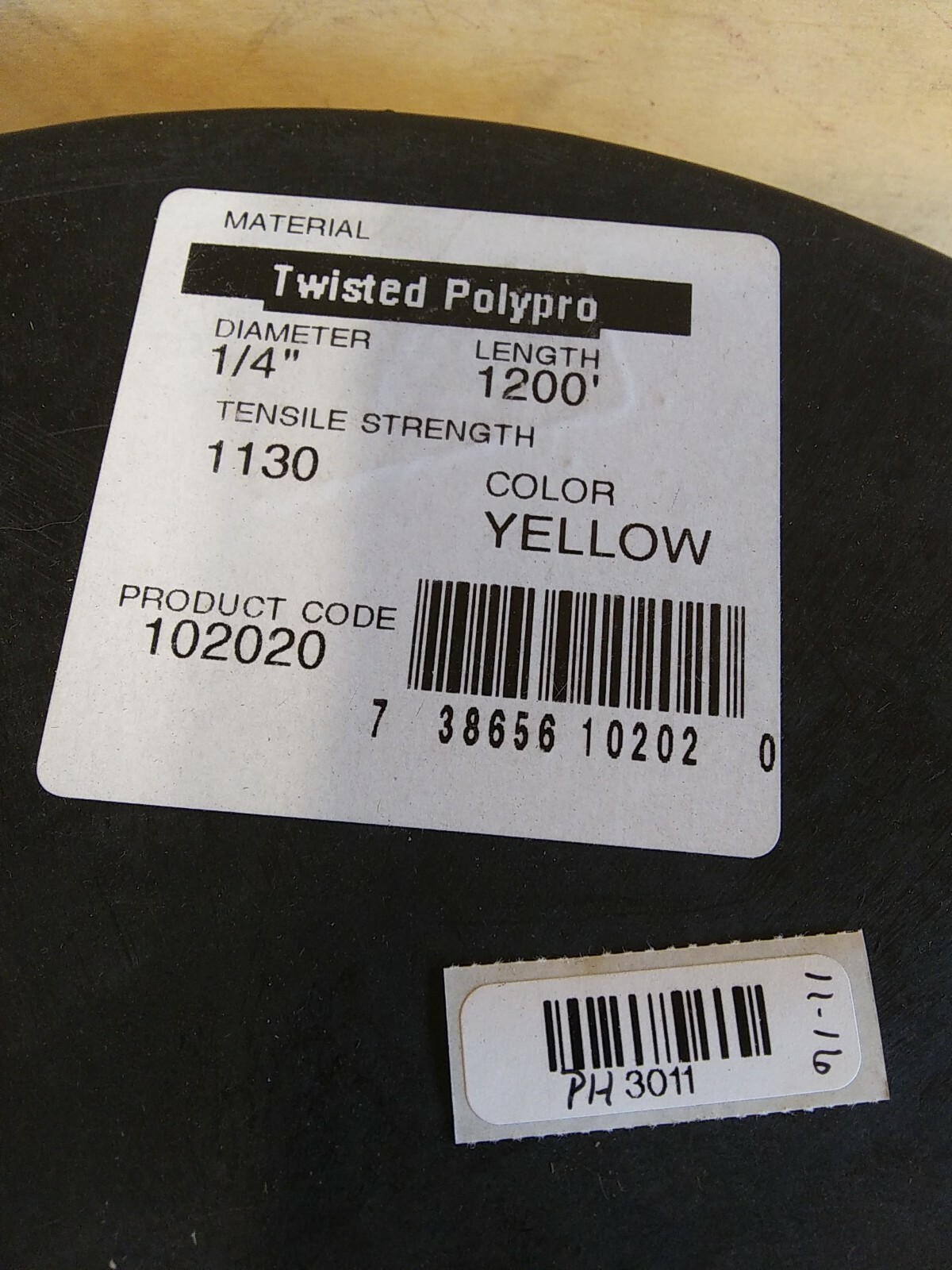 Twisted Polypro Yellow Rope. Appx 1200ft. 1/4″ diameter. 1130 Tensile Strength