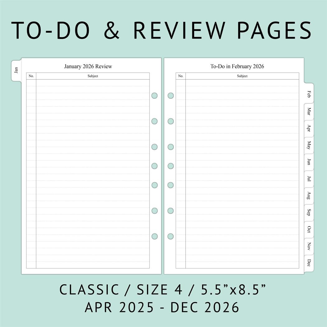 2025-2026 Monthly Planner Refills 5.5 x 8.5 Inch for 3 Ring or 7 Ring Binders