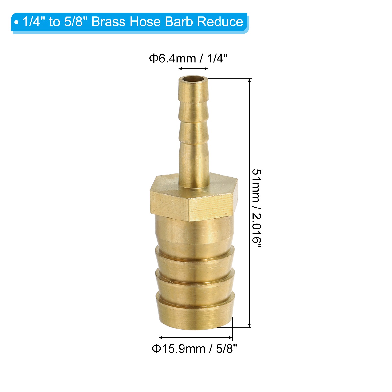 2 Pcs 1/4″ to 5/8″ Brass Hose Barb Reducer with 4 Clamps for Air Water Fuel
