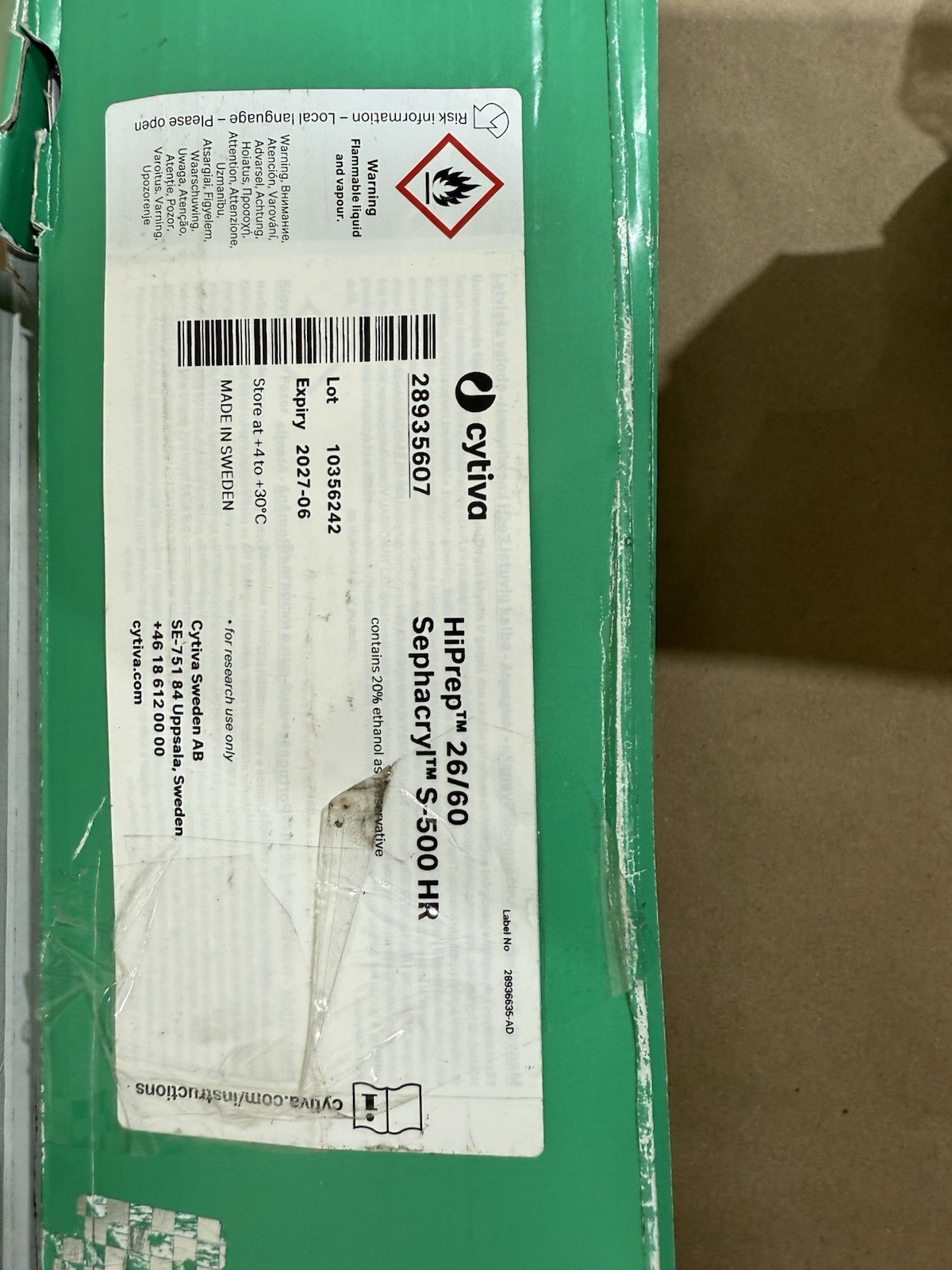 Cytiva HiPrep 26/60 Sephacryl S-500 Hr Column 28935607 | Exp 06-2027 New OpenBox
