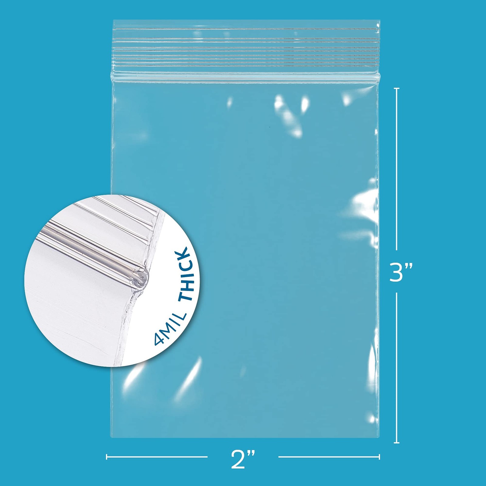 2″ x 3″ Small Reclosable Zip Bag – Heavy-duty 4 Mil, Bulk Case of 1,000 – Cle…