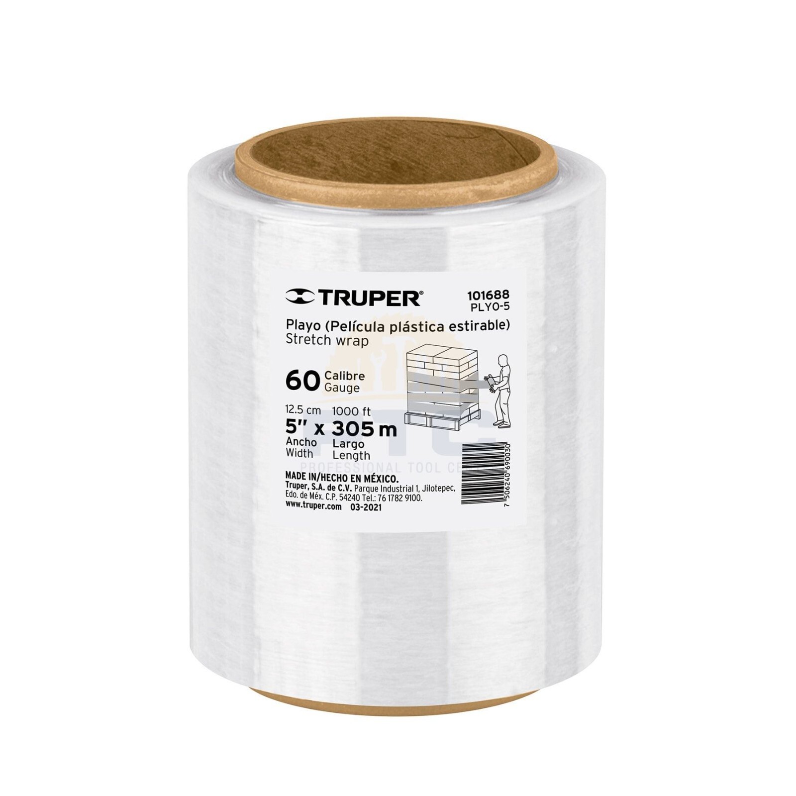Truper PLYO-5 Roll of 305 m stretchable plastic film width 5″ cal 60