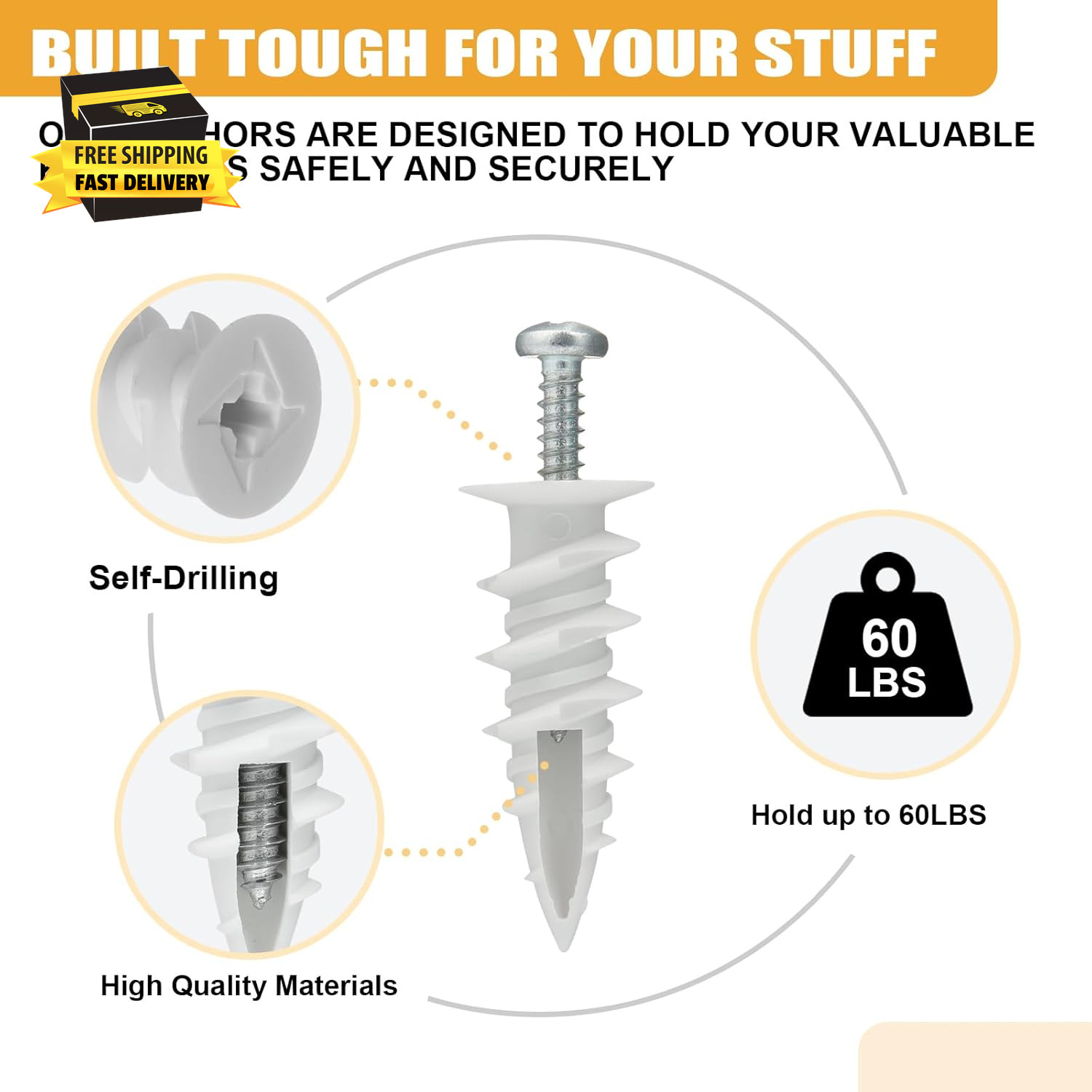 Drywall Anchors and Screws Kit Heavy Duty,124Pcs Screws and Plastic Wall Anchors