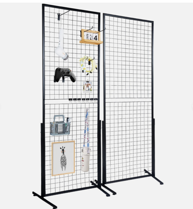 Gridwall Panel Tower with T-Base Floorstanding Display Kit, 2-Pack Black 2’x6′