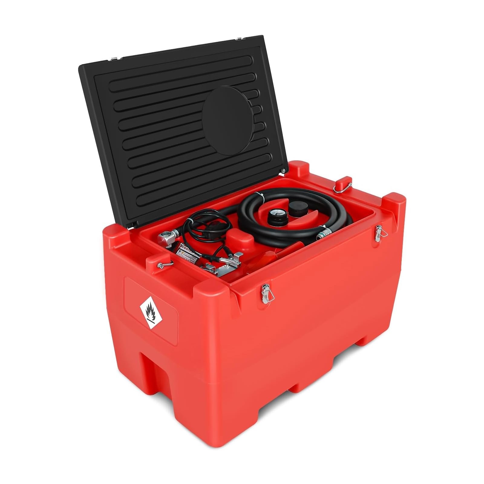 Portable Fuel Tank 50 Gallon 12V 8GPM Electric Transfer Pump&Auto Fueling Nozzle