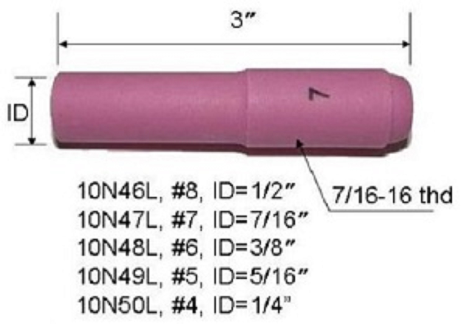 TIG Ceramic Cup 10N47 Long #7 Welding ALUMINA Nozzle 7/16″ TIG 17, 18, 26 Qty 10