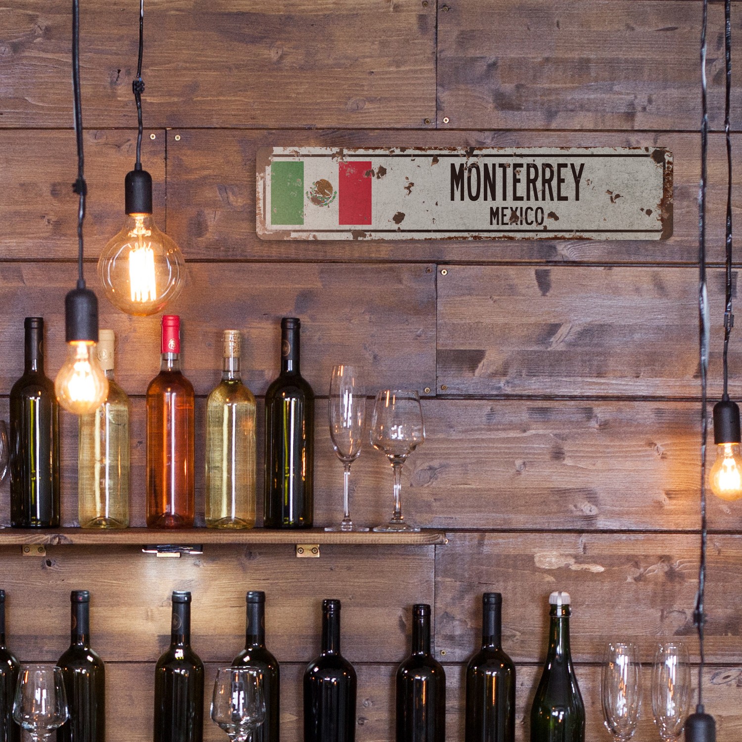 MONTERREY MEXICO Vintage Style Street Sign Mexican flag city country road wall