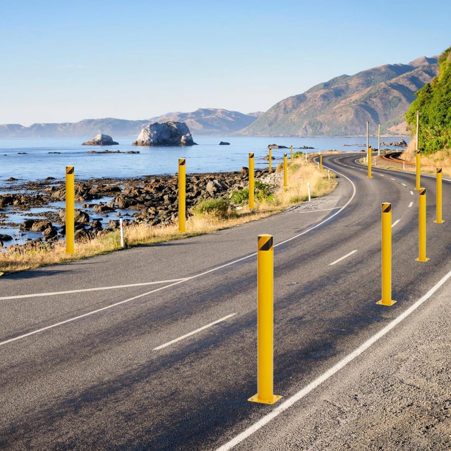 4Pack Steel Safety Bollard 48 Inch Height Bollard Post 4.5 Inch Diameter Yellow