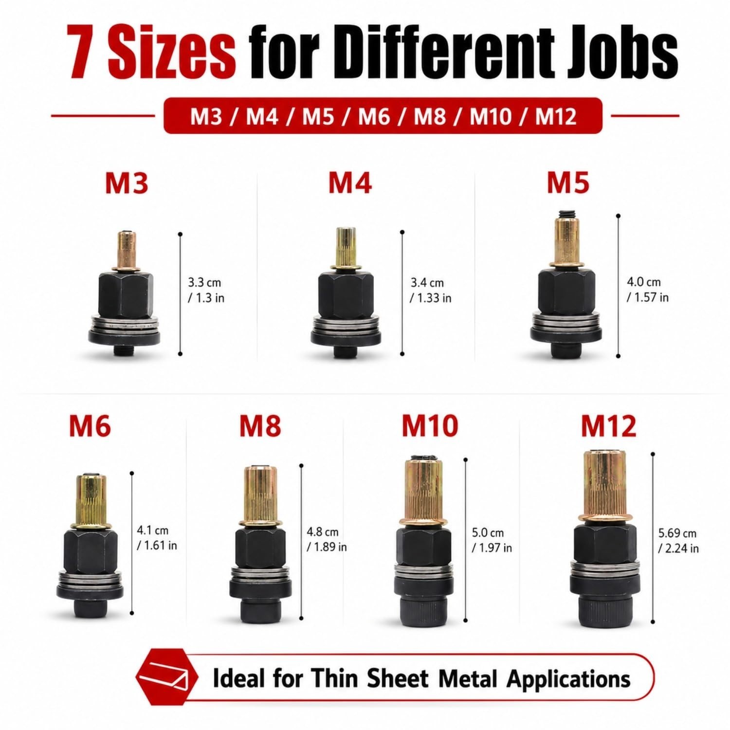 Rivet Nut Mandrel Set M3-M12, 77PCS Carbon Steel Rivnut Kit