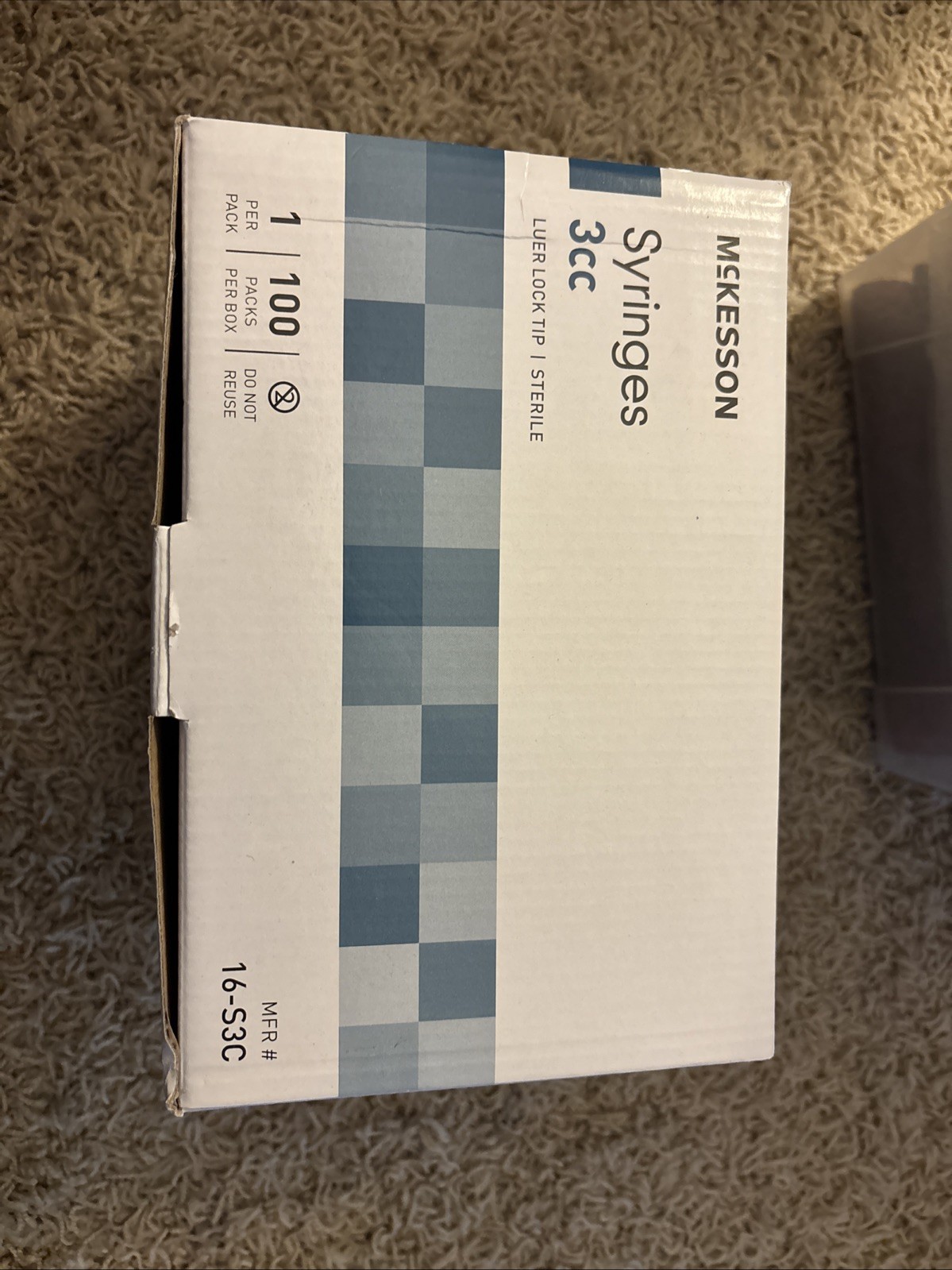 McKesson 100 count 3mL (3cc) sterile luer lock syringes. Syringe only, no needle