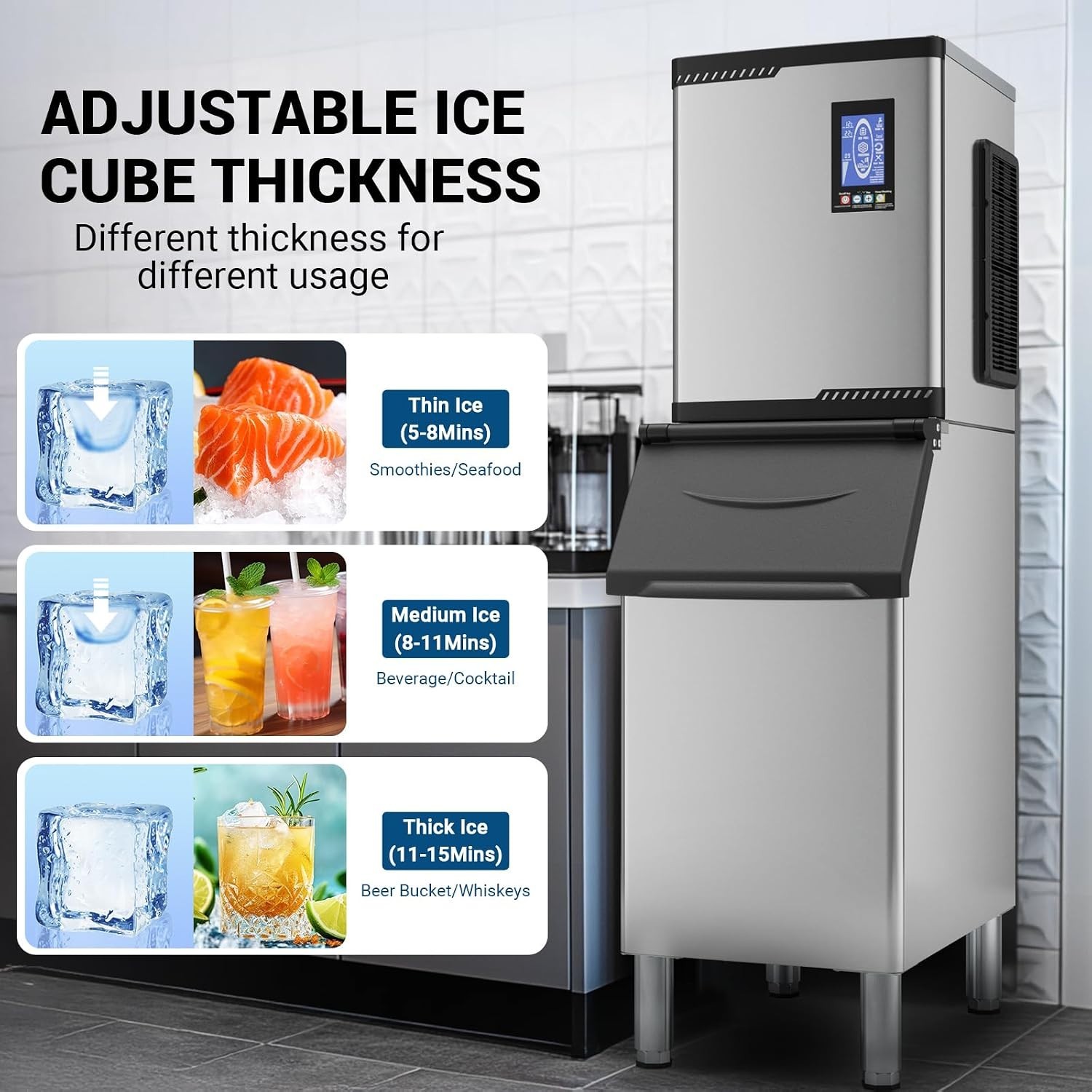 xutum680Lbs ETL Commercial Ice Maker Machine Industrial Ice Maker 550Lbs Storage