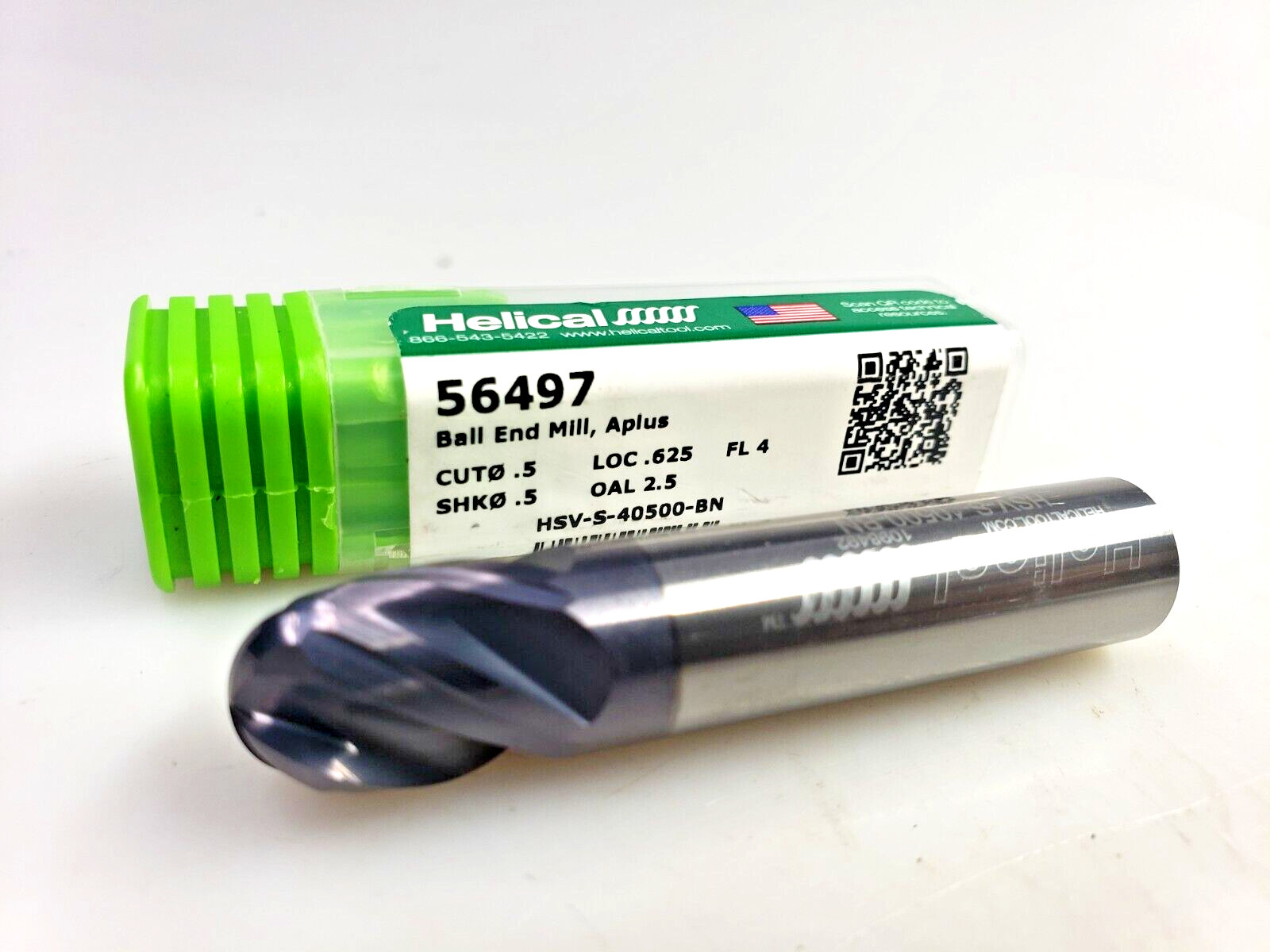 Helical 1/2″ x 1/2 x 5/8 x 2-1/2 Solid Carbide Ball Nose End Mill A-Plus 56497