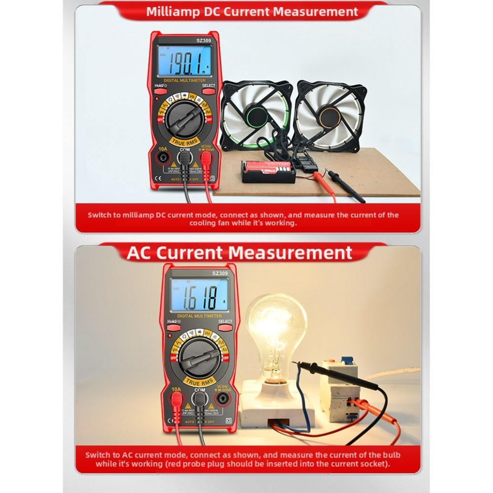 Digital Multimeter with Backlight and Auto Power Off for AC DC Voltage Current