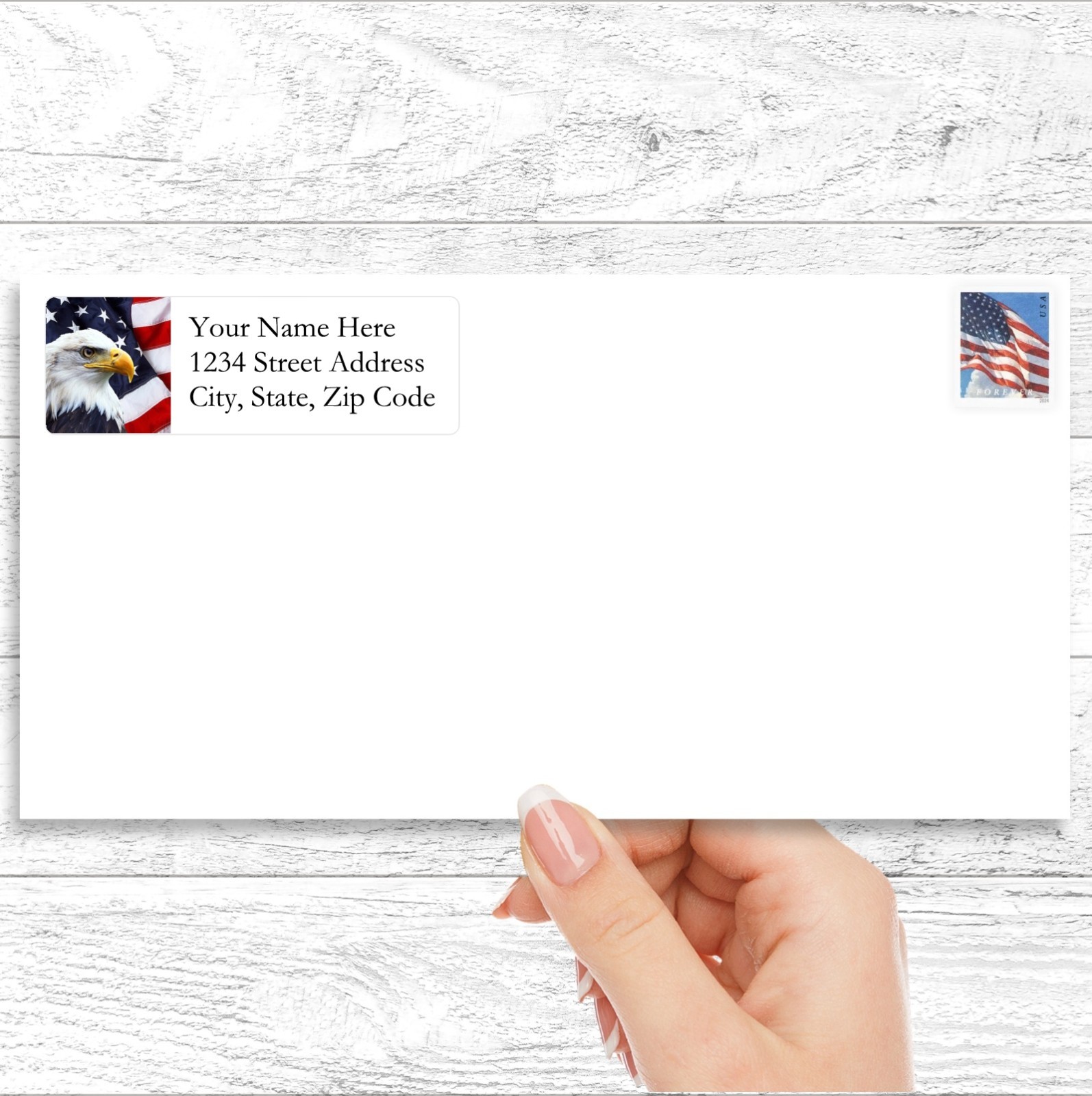 60 Return Address Labels Personalized Printed 3/4 x 2 1/4 American Eagle & Flag